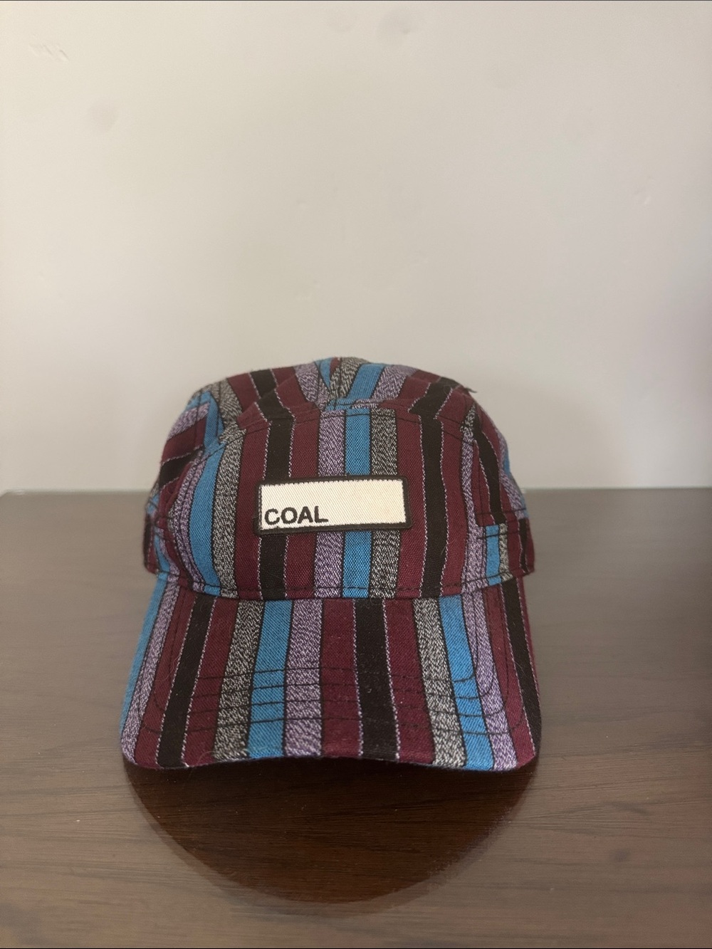COAL Women's Striped Camp Cap in Burgundy and Blue
